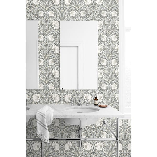 40.5 sq. ft. Alloy Grey & Alabaster Pimpernel Floral Vinyl Peel and Stick Wallpaper Roll