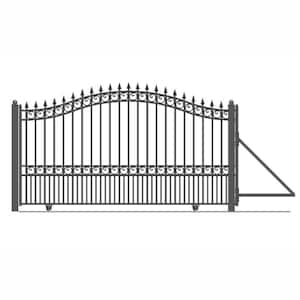 London Style 14 ft. x 6 ft. Black Steel Single Slide Driveway Fence Gate