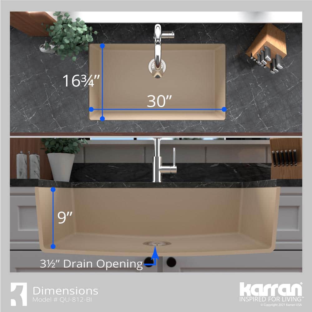 Bisque Quartz Large Single Bowl Undermount Kitchen Sink