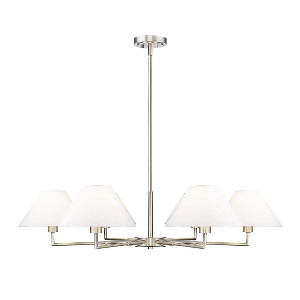 Leila 6-Light Brushed Nickel Chandelier with White Linen Fabric Shades