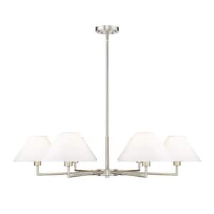 Leila 6-Light Brushed Nickel Chandelier with White Linen Fabric Shades