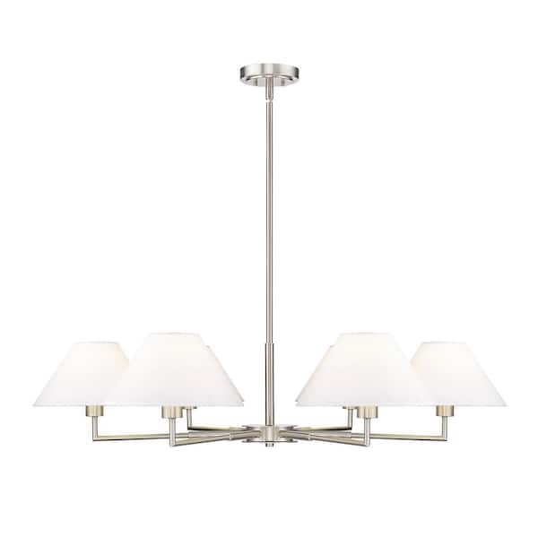 Unbranded Leila 6-Light Brushed Nickel Chandelier with White Linen Fabric Shades