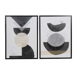 2- Panel Abstract Mid Century Modern Geometric Framed Wall Art with Gold Foil Accents 32 in. x 24 in.