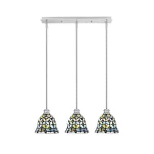 Albany 60-Watt 3-Light Brushed Nickel Linear Pendant Light with Crescent Art Glass Shades and No Bulbs Included