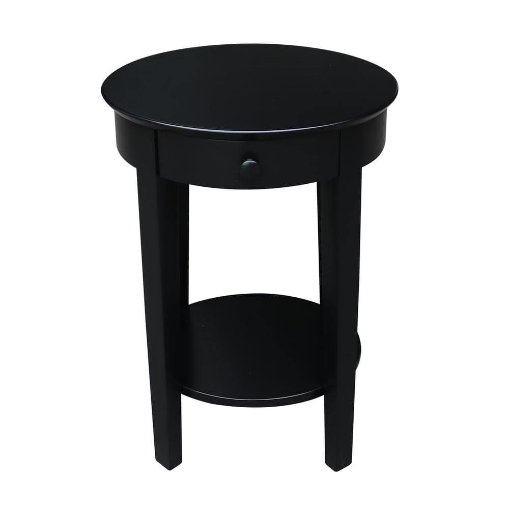 Black Round Wood Accent Table with Storage Drawer