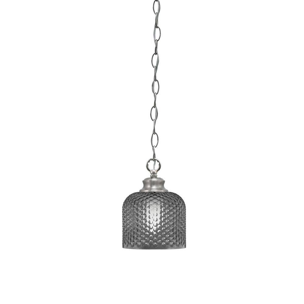 Tyler 60-Watt 1-Light Brushed Nicke Chain Mini Pendant Light with Smoke Tex