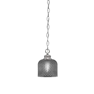 Tyler 60-Watt 1-Light Brushed Nicke Chain Mini Pendant Light with Smoke Textured Glass Shade