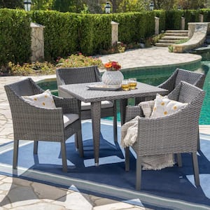 Alameda 29 in. Grey 5-Piece Metal Square Outdoor Dining Set with Silver Cushions