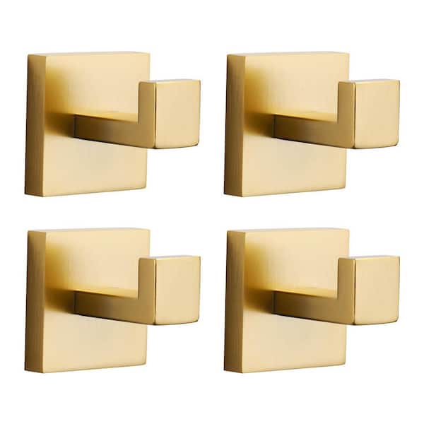 (4-Pack) Wall Mount Stainless Steel J-Hook Towel Hook Bath Hook in Brushed Gold