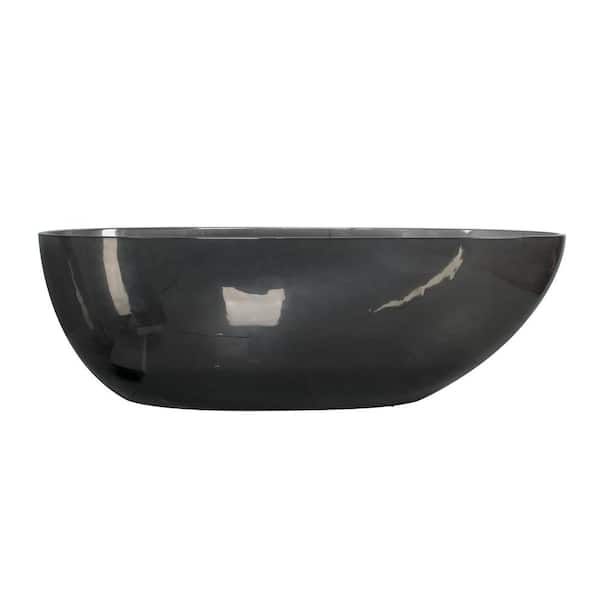 WELLFOR 67.71 in. x 34 in. Freestanding Soaking Bathtub with Center Drain in Translucent Black Resin Bathtub