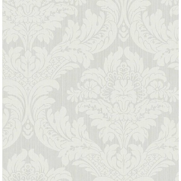 Seabrook Designs 56 sq. ft. Morning Mist Genevieve Damask Pre-pasted Paper Wallpaper Roll