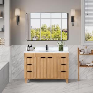 Palos 48 in. W x 22 in. D x 33.9 in. H Single Sink Bath Vanity in Fir Wood Brown with White GRain Stone Top