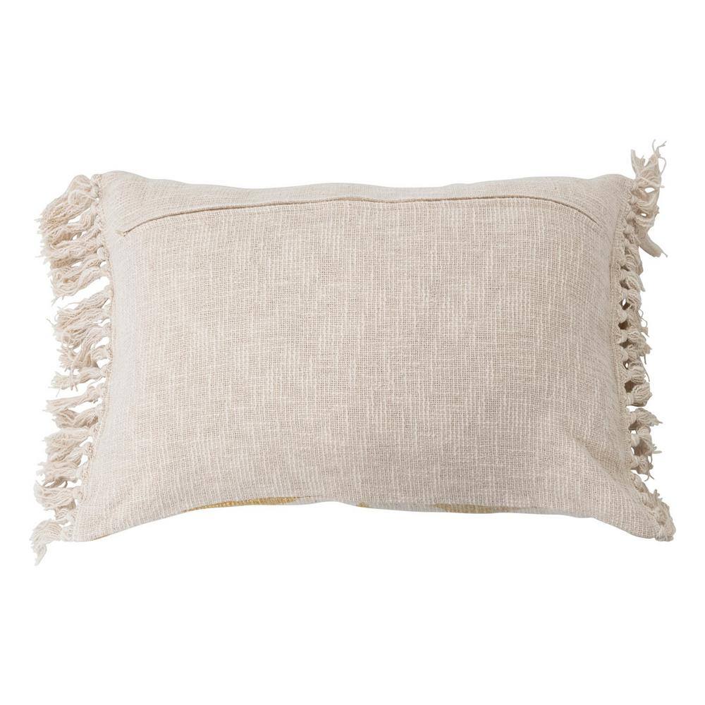 Mustard and Natural Bohemian Cotton Slub Lumbar Pillow with Ikat Tassels