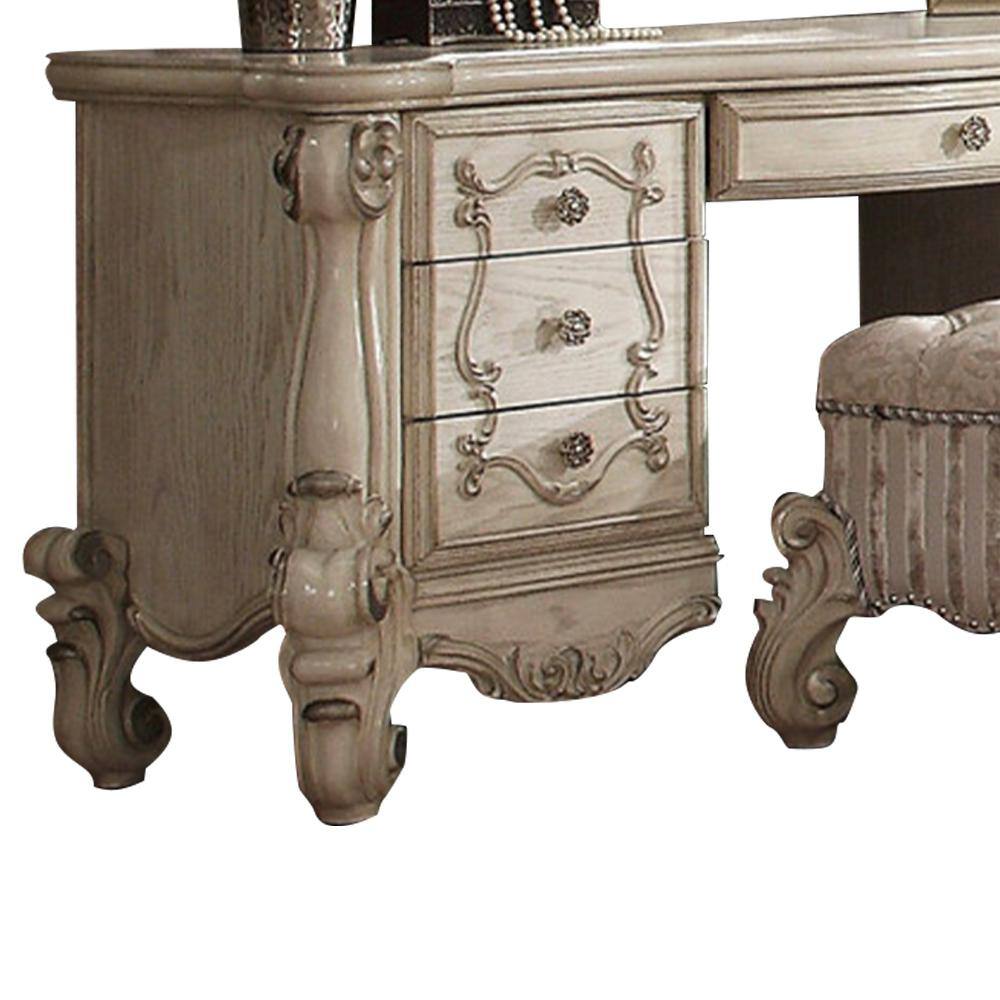 Vendome Beige and Antique Pearl Vanity Desk with Bench