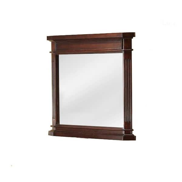 26 in. W x 30 in. H Rectangular Wood Framed Wall Bathroom Vanity Mirror in Cherry