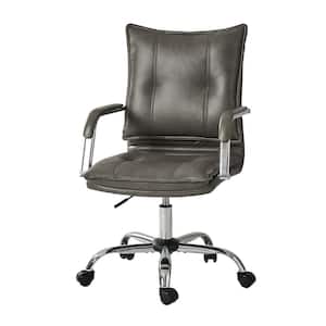 Dud Grey Modern Faux leather Swivel Task Chair with Padded Arms and Tufted Back