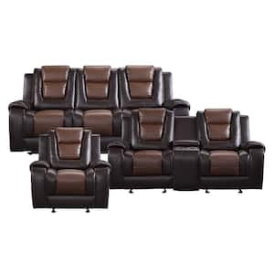 Danio 85.5 in. W Straight Arm Faux Leather Rectangle 3-Piece Manual Reclining Sofa Set in. 2-Tone Brown