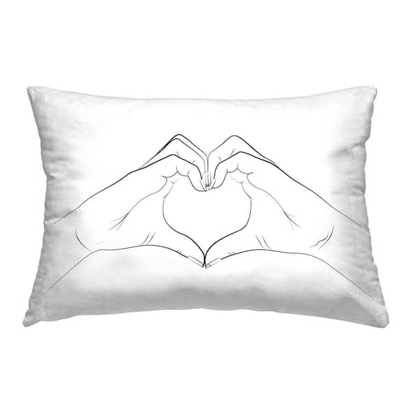 Stupell Industries Hands Heart Symbol White Print Polyester 14 in. x 20 in. Throw Pillow