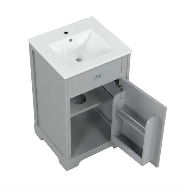20 in. W x 18 in. D x 34 in. H Single Sink Freestanding Gray Bath Vanity with White Ceramic Top
