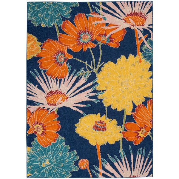 Nourison Allur Navy Multicolor 5 ft. x 7 ft. Floral Medallion Boho Area Rug