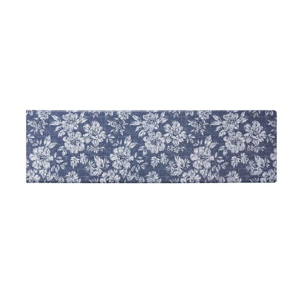 Laura Ashley Navy Iris Floral 17.5 in. x 60 in. Anti-Fatigue Wellness Mat