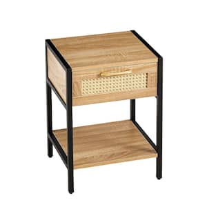 15.74 in. Rattan End Table With Drawer, Modern Nightstand, Metal Legs, Side Table for Living Room, Bedroom