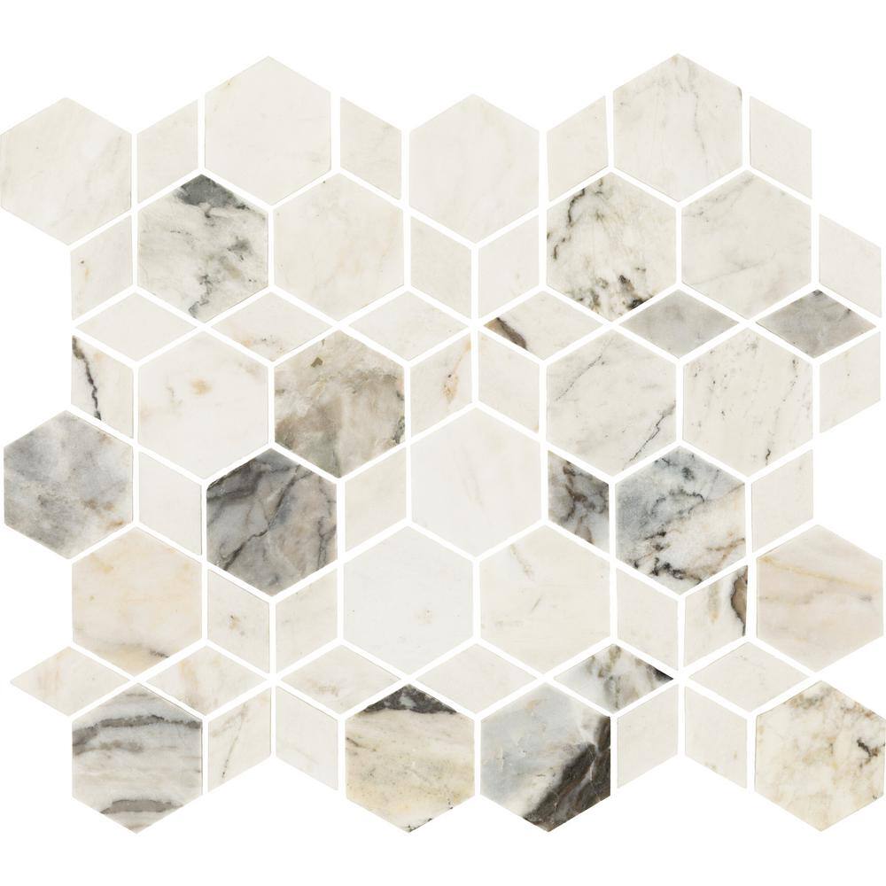 Stone Decor Accents Kaleido 12 in. x 12 in. Polished Marble Prism Mosaic Wall Tile (9.7 sq. ft./case) price history on PriceWatchPro