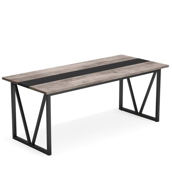 BYBLIGHT Roesler Industrial Gray Wood 71 in. Pedestal Dining Table Seats 6-People, Dining Room Table for Kitchen Living Room