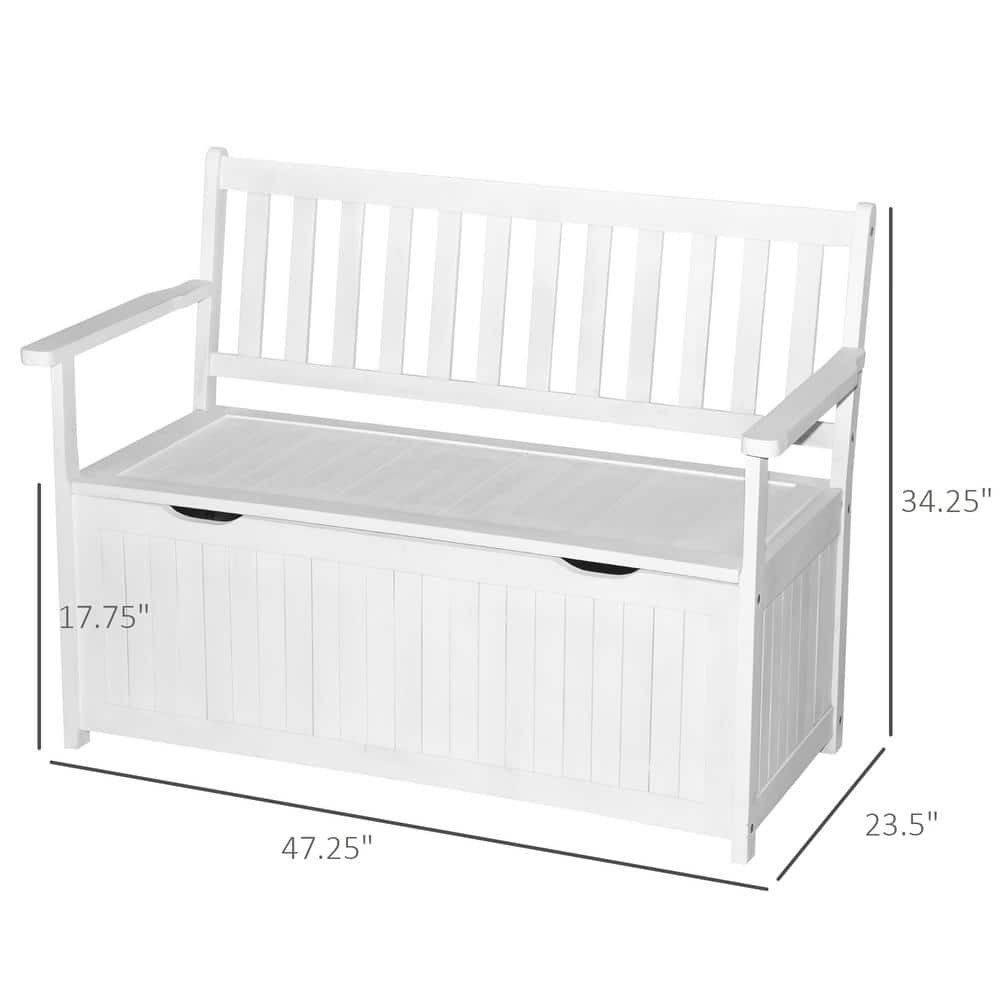White Acacia Wood Outdoor Storage Bench with Waterproof Lining