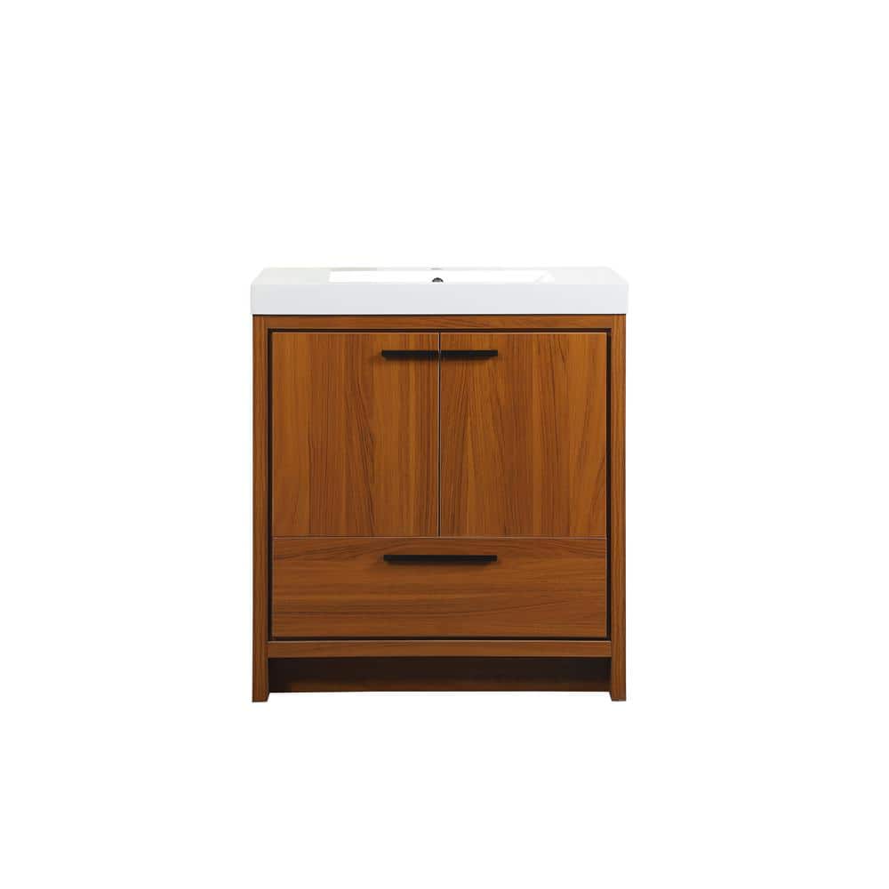 Simply Living 30 in. Single Bathroom Vanity in Teak with Resin Vanity Top i