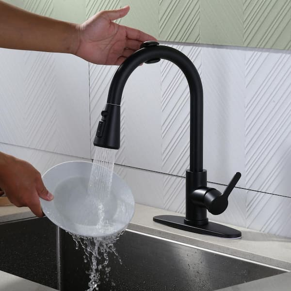 15 in. H Single Handle Pull-Down Sprayer Kitchen Faucet with 360° Spout Swivel and Touchless Sensor in Black
