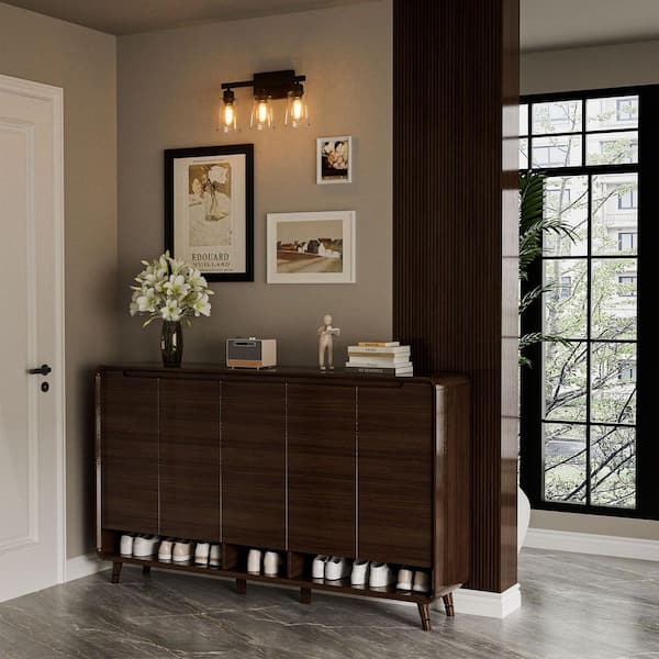 16. 5 in. Modern Bathroom Light Fixtures with Clear Glass Waterproof Shades, Rust-Proof Black Vanity Lights