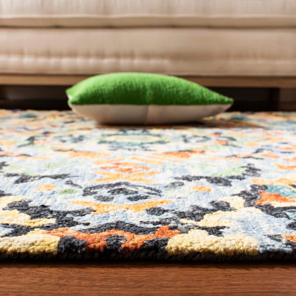 Handmade Blue Multicolor Tufted Wool Square Rug, 8' x 8'