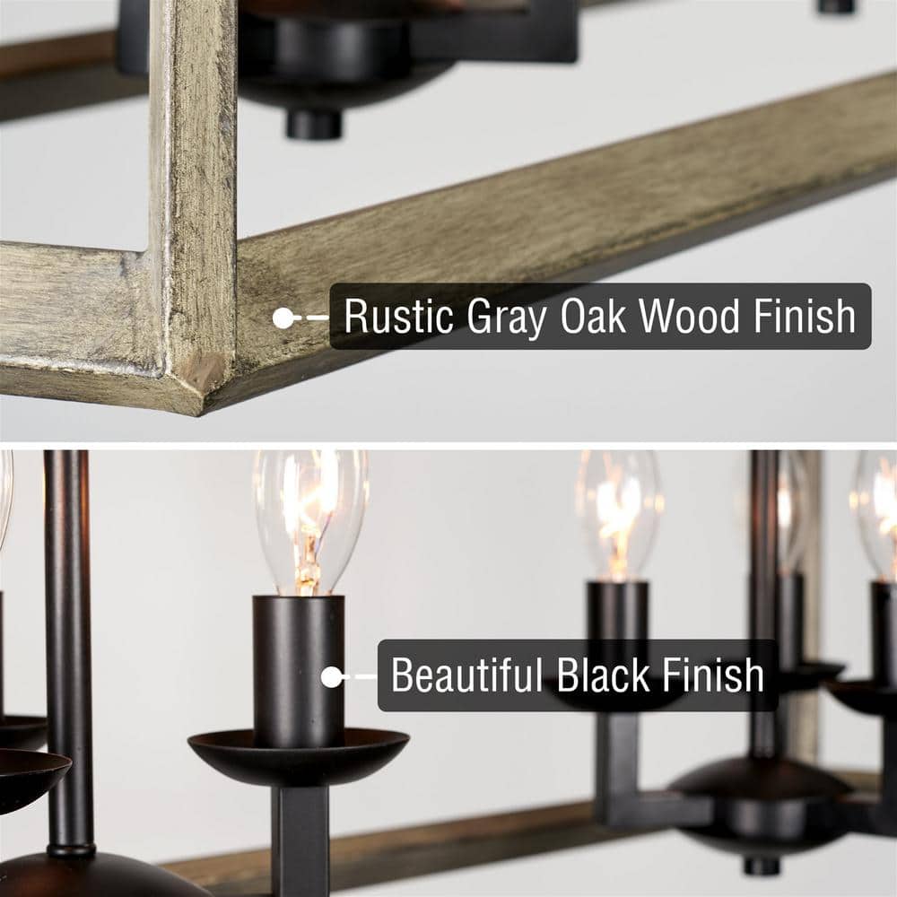 Carlton 36" Black Metal Farmhouse Island Chandelier with Gray Accents