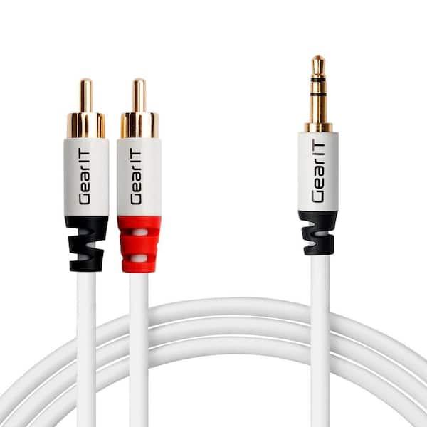 GearIt 10 ft. 3.5 mm to 2 RCA Stereo Audio Cable with Step Down Design - White (2-Pack)