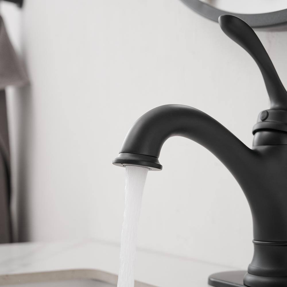 Matte Black Stainless Steel Single-Handle Bathroom Faucet with Drain Assembly