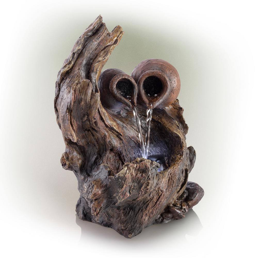 Rustic Brown Fiberglass Tabletop Fountain with LED Lights