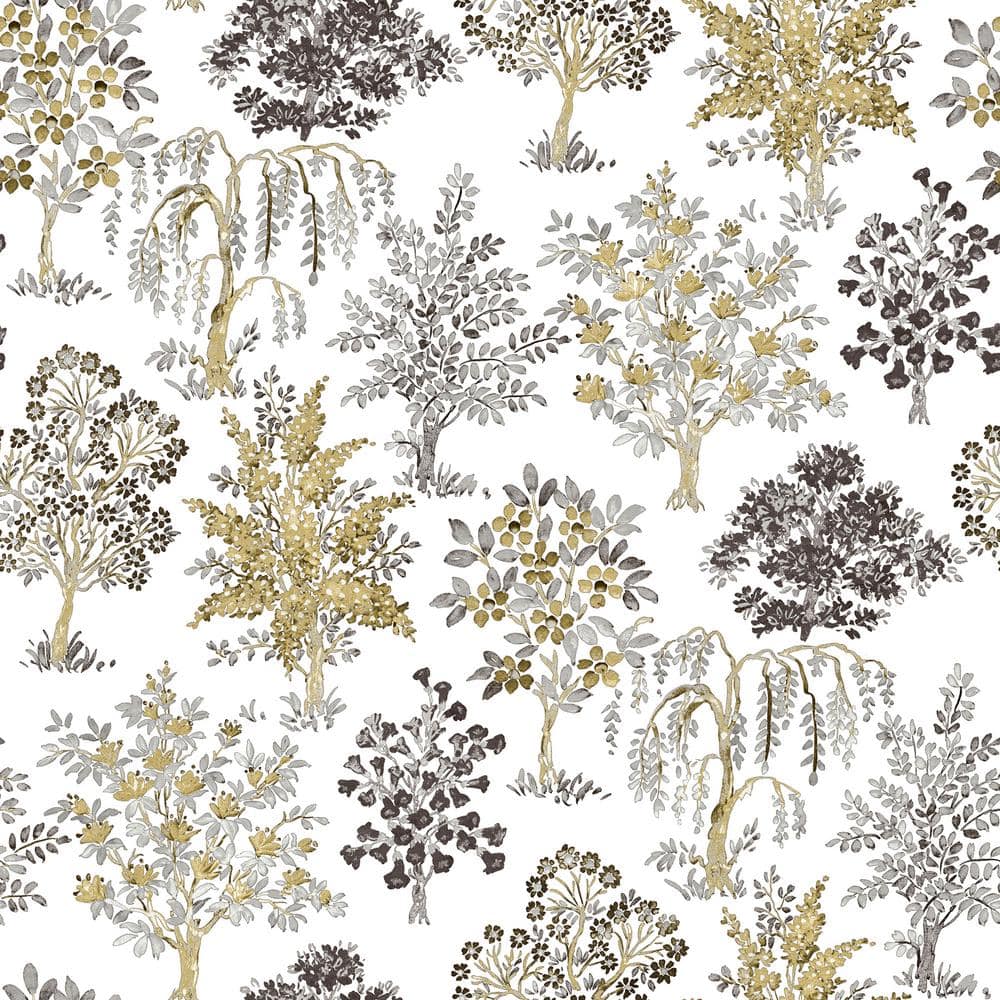 Into The Wild Yellow Metallic Alberi Trees Paper Non-Pasted Non-Woven Wallp