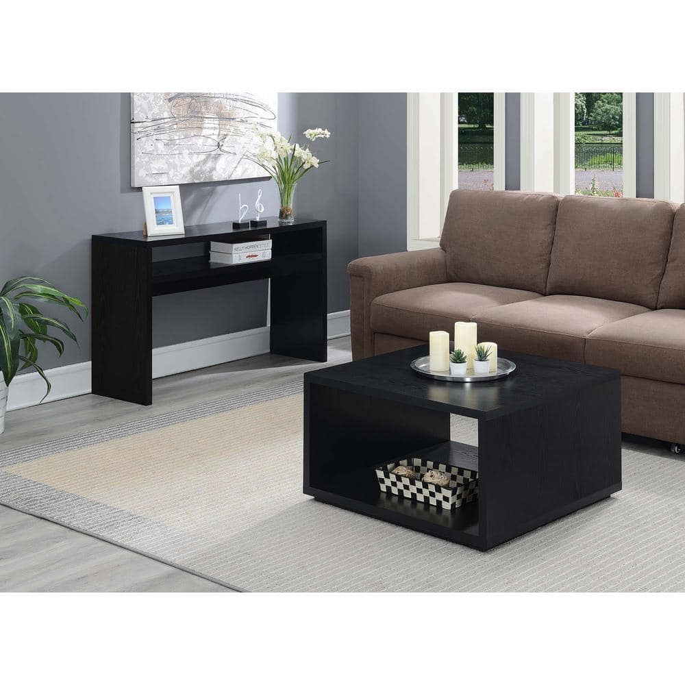Modern Square Black Coffee Table with Storage Shelf