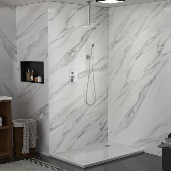 2-Spray Dual 10 in. Ceiling Mount Fixed and Handheld Shower Head 1.8 GPM Shower System in Chrome