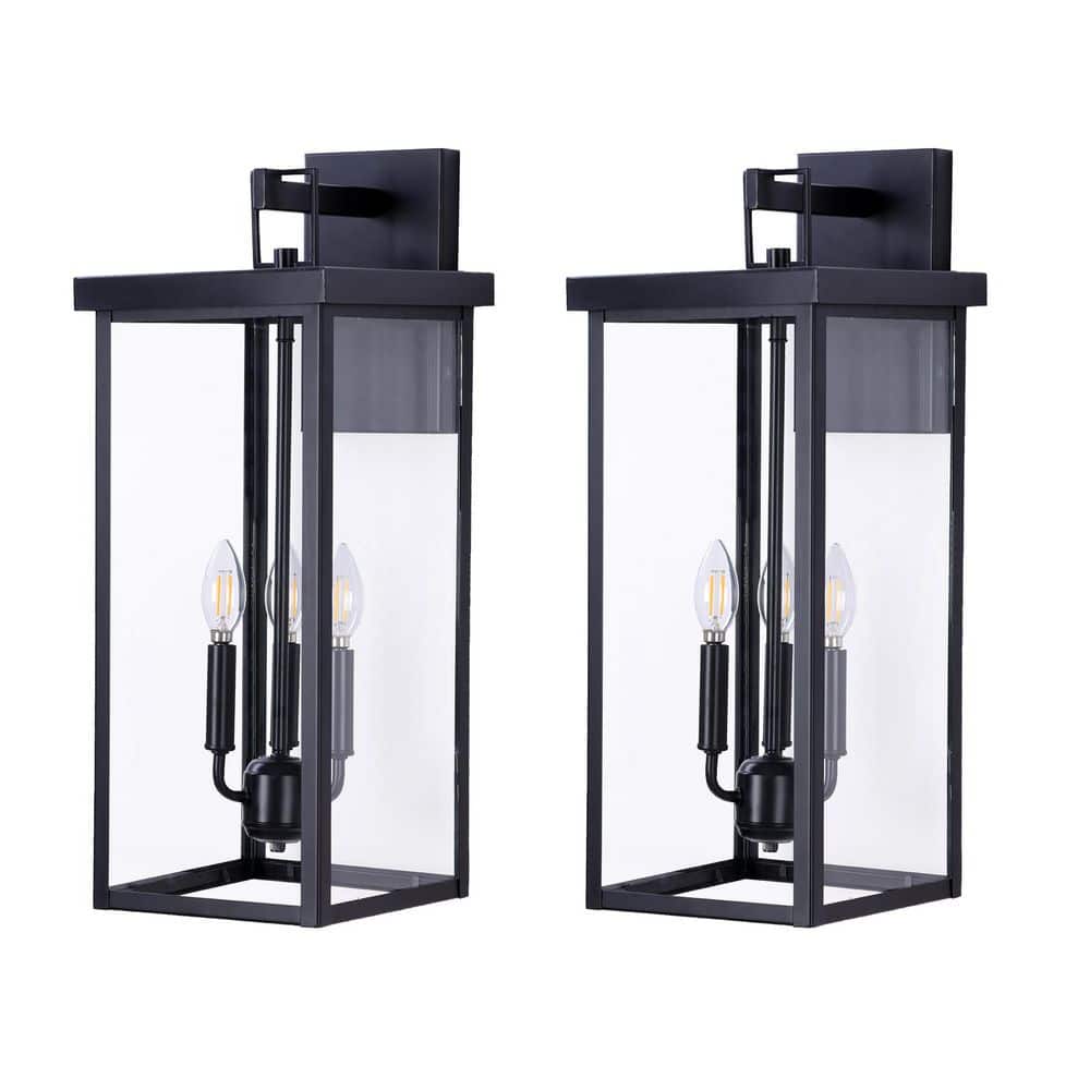 22.55 in. 3 light outdoor wall sconce in black, Hardwired(set of 2) price history on PriceWatchPro