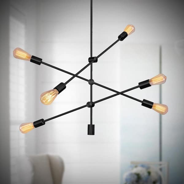 YANSUN 6-Light Black Unique Modern Linear Chandelier, Industrial Linear Kitchen Pendant Light