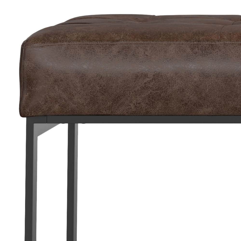 Penelope 56" Brown Faux Leather Metal Frame Ottoman Bench