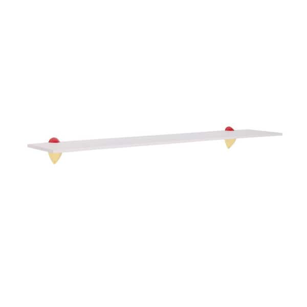 Wallscapes 35.375 in. W x 7.125 in. D Puzzle White Shelf with Jazzy Yellow/Red Brackets Decorative Shelf Kit