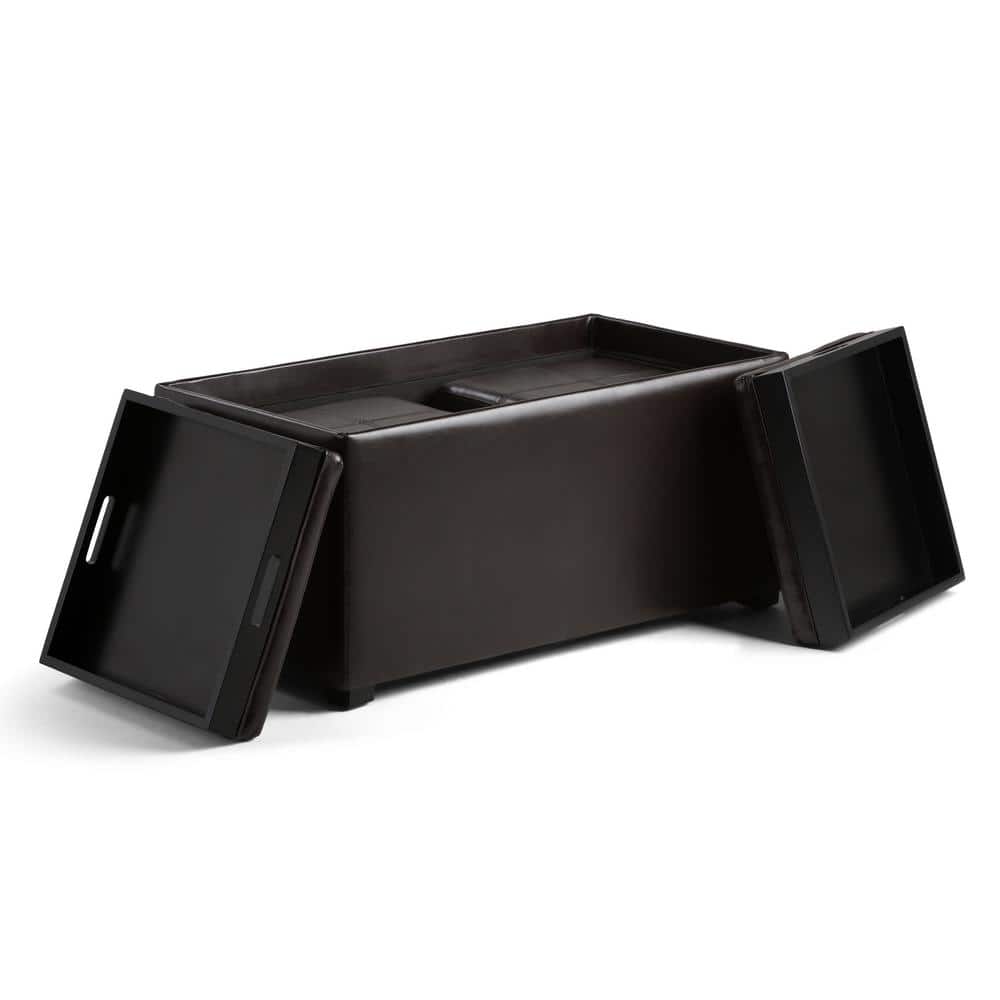 Brown Faux Leather 5-Piece Storage Ottoman Set