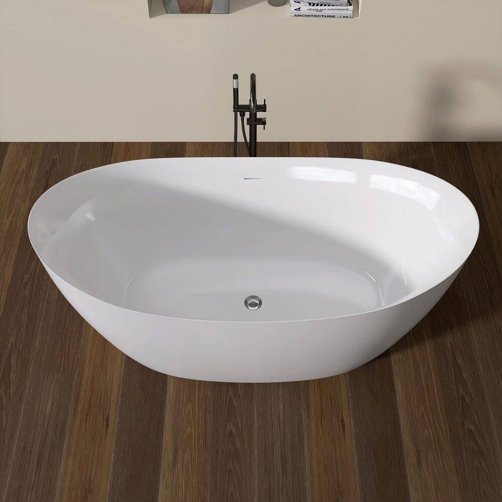 63'' White Acrylic Double Slipper Freestanding Soaking Tub