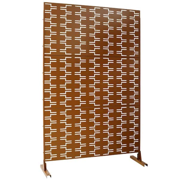 Miscool Anky 76 in. H x 48 in. W Steel Garden Fence, Metal Privacy Screens and Panels with Free Standing in Brown