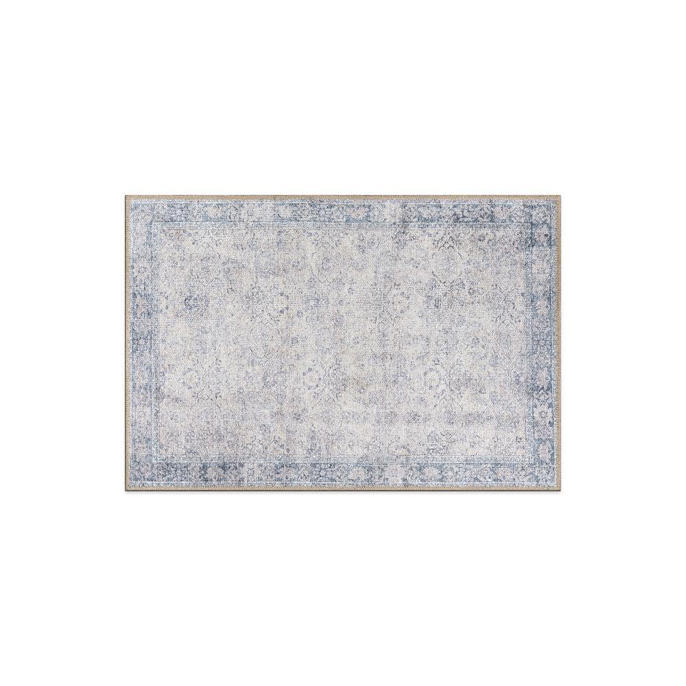 Amber Blue 2 ft. x 3 ft. Transitional Bordered Vintage Machine Washable Non Slip Area Rug price history on PriceWatchPro