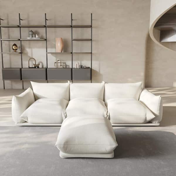 Magic Home 104 in. Flared Arm 4-Piece Chenille 3 Seater Modular Minimalist Convertible Couch Sectional Sofa with Ottoman in. Beige