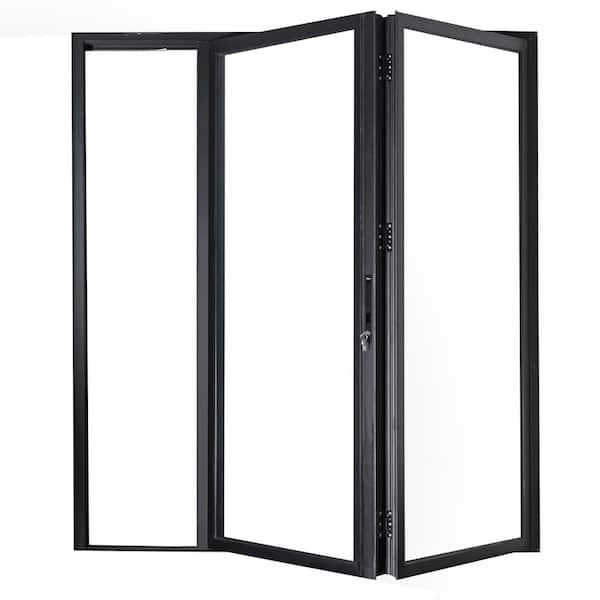 Teza 85 Series 72 in. x 80 in. Matte Black Left to Right Folding Aluminum Bi-Fold Patio Door
